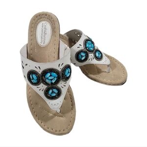 CROFT & BARROW SOLE SENSE ABILITY WHITE LEATHER THONG JEWEL WEDGE SANDAL 8½ M